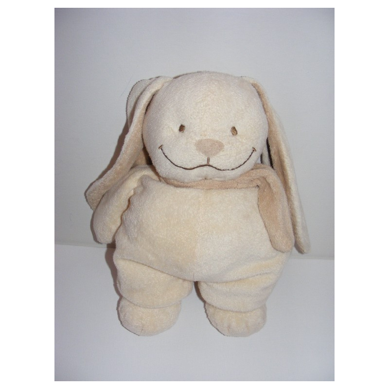 Doudou lapin écru beige avec écharpe NICOTOY