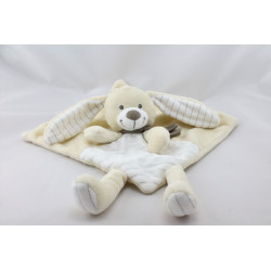 Doudou plat lapin beige blanc rayé echarpe marron SIMBA TOYS NICOTOY