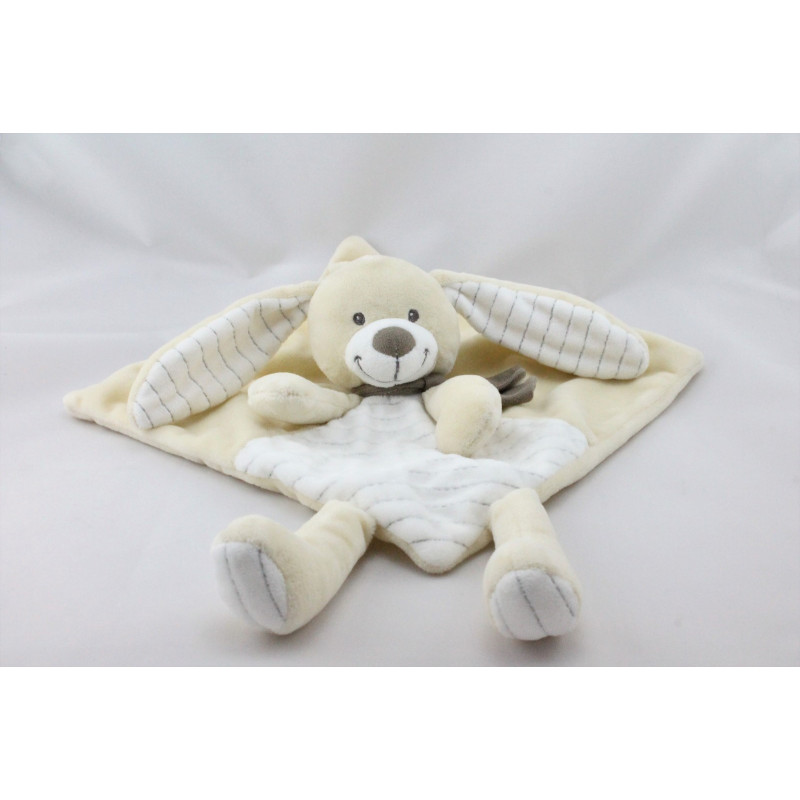 Doudou plat lapin beige blanc rayé echarpe marron SIMBA TOYS NICOTOY