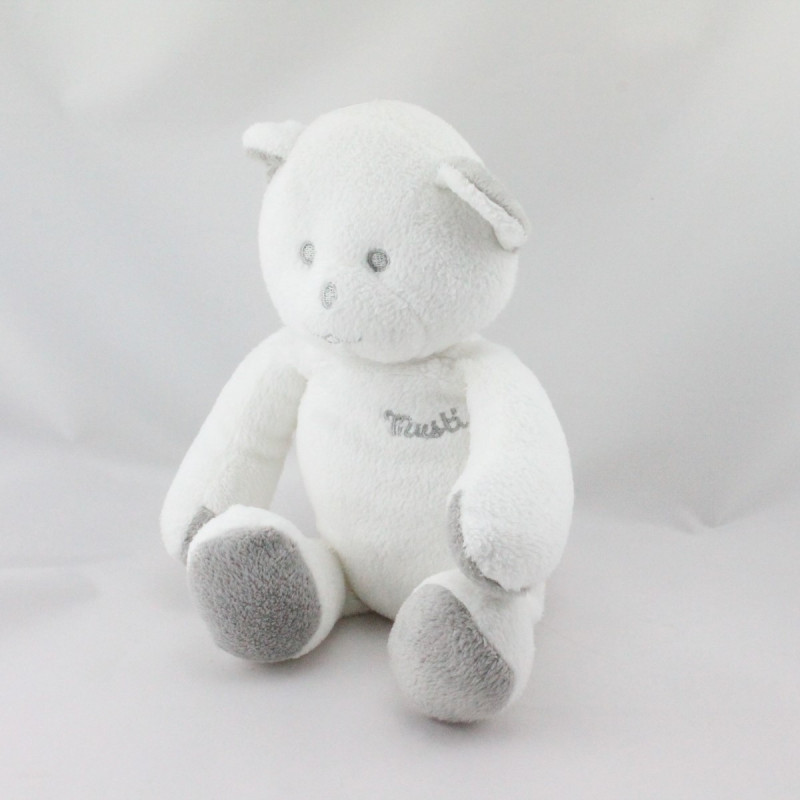 Doudou ours blanc gris Musti de Mustela