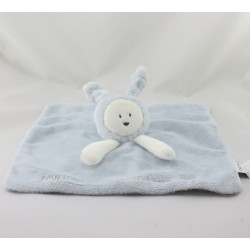Doudou plat lapin bleu blanc la tendresse OBAIBI 