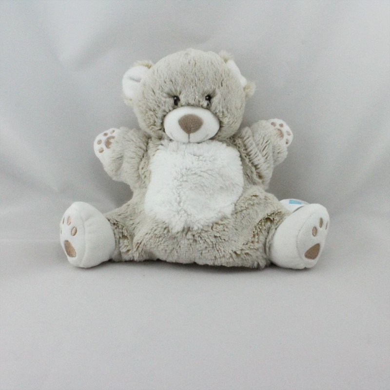 Doudou plat marionnette ours beige blanc TEX BABY 