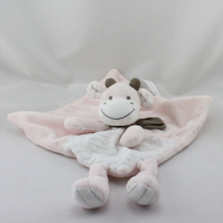 Doudou plat vache rose blanc rayé echarpe marron SIMBA TOYS NICOTOY