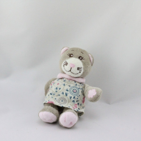 Mini Doudou chat gris rose robe fleurs BENGY
