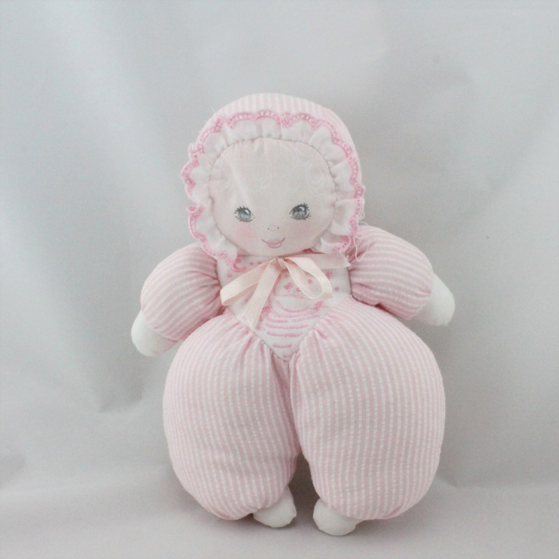 Doudou poupée chiffon rose blanc rayé MUNDIA