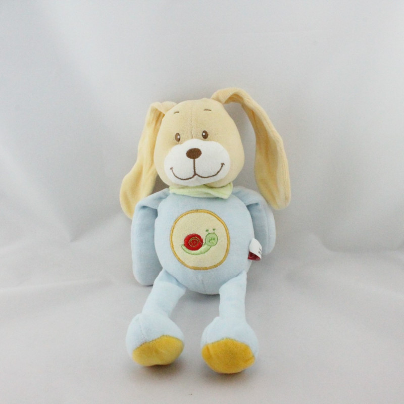 Doudou chien lapin bleu ciel escargot brodé TEX