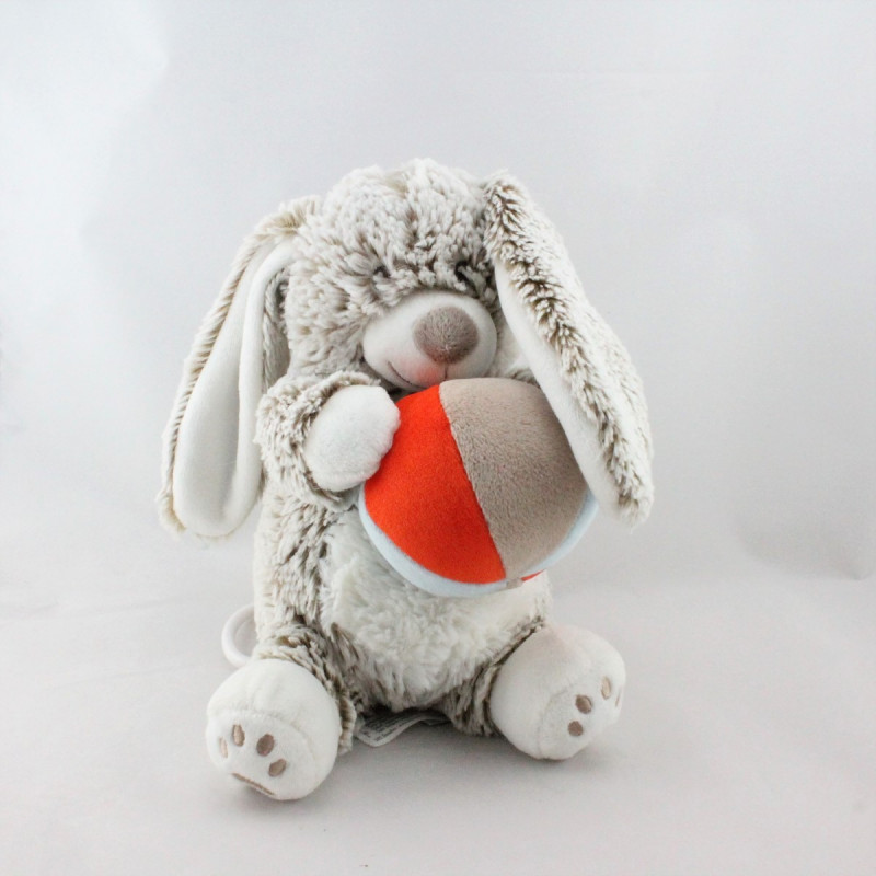 Doudou musical lapin marron blanc balle TEX