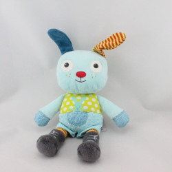 Doudou lapin chien bleu vert pois POMMETTE