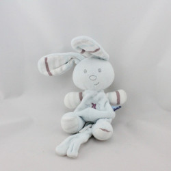 Doudou lapin bleu rayé violet attache tétine SUCRE D'ORGE 