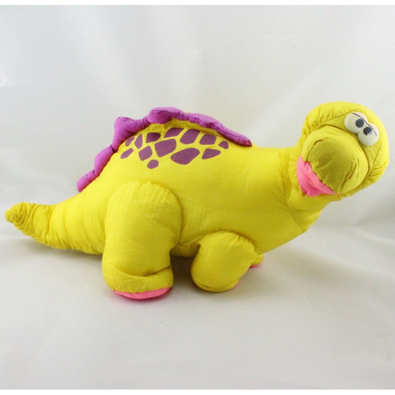 Ancienne peluche dinosaure jaune rose FISHER PRICE 1992 Vintage rare