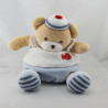 Doudou ours marin beige blanc bleu poisson rouge TAKINOU