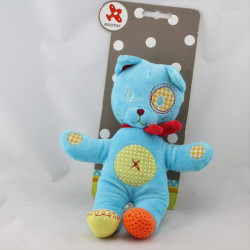 Doudou chat bleu vert rapiécé NICOTOY