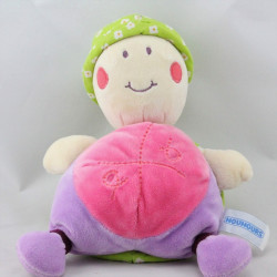 Doudou tortue rose mauve vert fleurs NOUNOURS