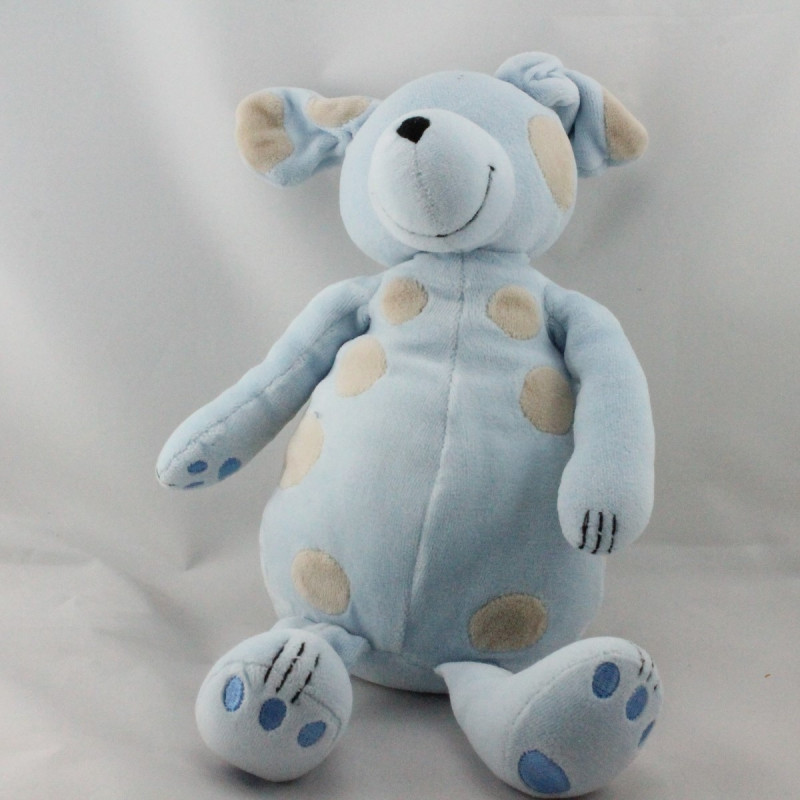 Doudou chien bleu tache beige OBAIBI