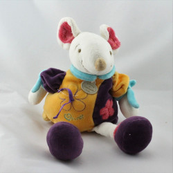 Doudou et compagnie souris Hawai blanche jaune violet bleu rose 40 cm