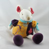 Doudou et compagnie souris Hawai blanche jaune violet bleu rose 40 cm
