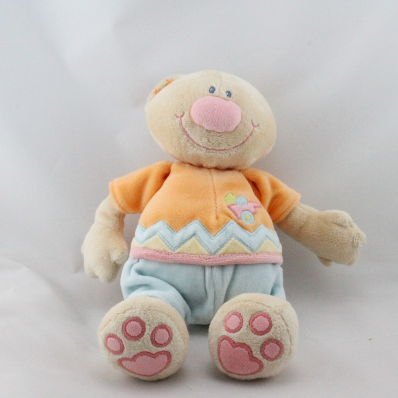 Doudou ours orange bleu brouette NATTOU