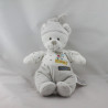 Doudou musical ours blanc gris pois MOTS D'ENFANTS