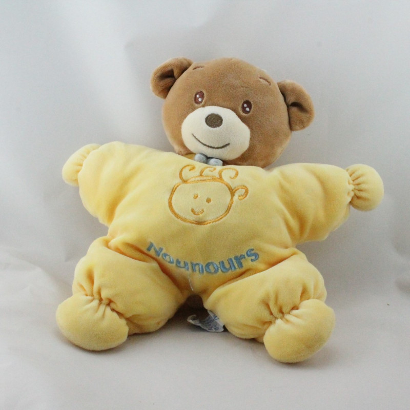 Doudou semi plat ours beige jaune NOUNOURS