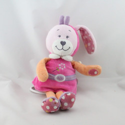 Doudou musical lapin rose orange violet fleur pois TEX BABY