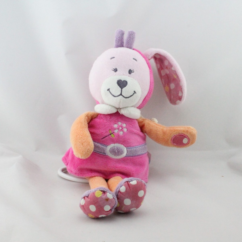 Doudou musical lapin rose orange violet fleur pois TEX BABY