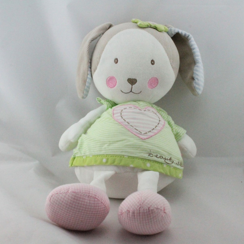 Doudou lapin blanc beige vert rose coeur Beauty Sleep BABY SUN