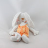 Doudou lapin blanc salopette orange TAPE A L'OEIL