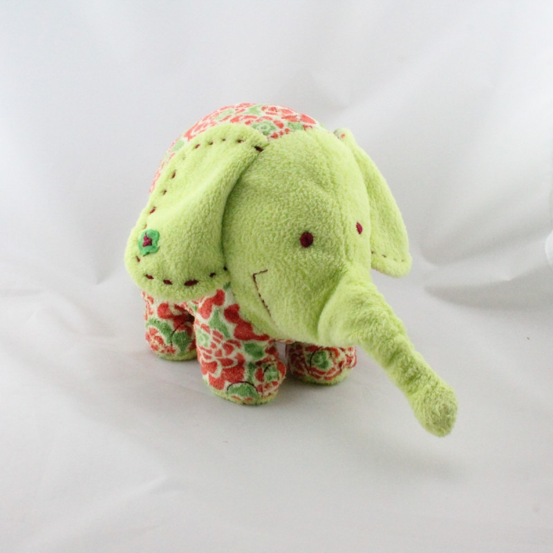 Doudou éléphant vert rouge fleurs HAPPY HORSE