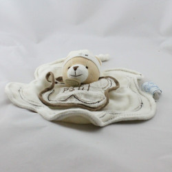Doudou et compagnie plat fleur ours blanc beige brodé