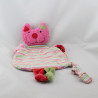 Doudou plat chat rose rouge vert rayé KATHE KRUSE