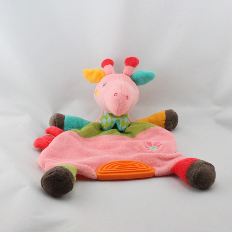 Doudou plat girafe rose vert rouge orange BABYSUN