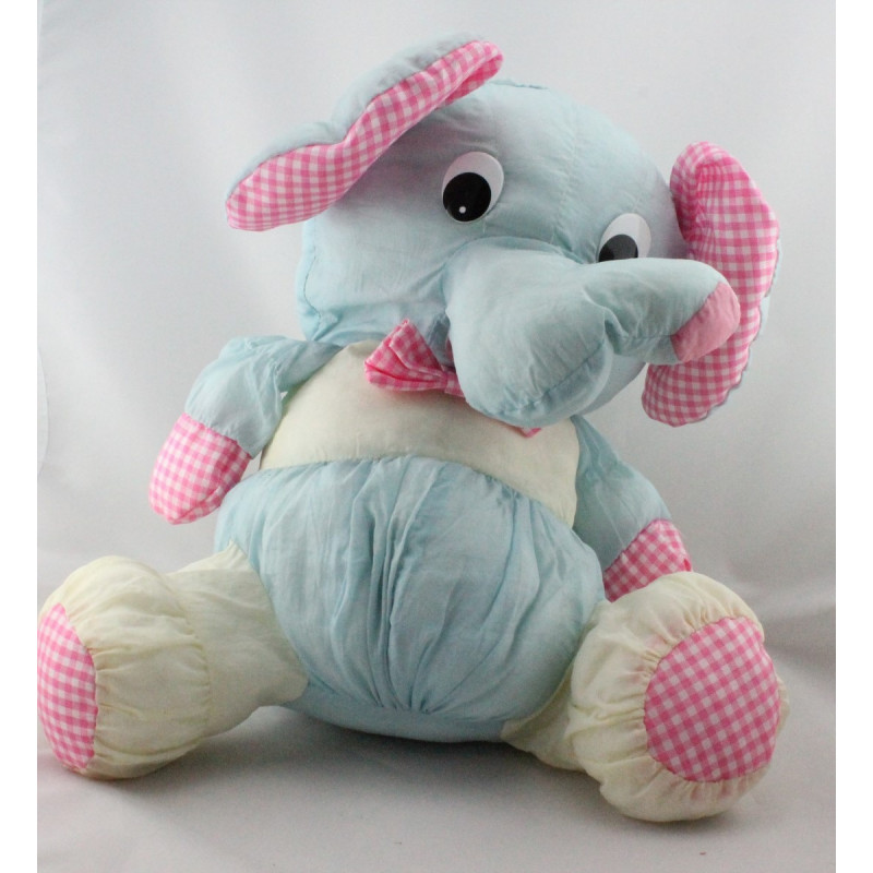 Peluche Puffalump éléphant vert bleu jaune rose vichy