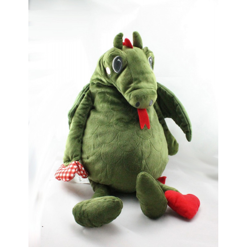 Grand doudou peluche dragon vert rouge IKEA