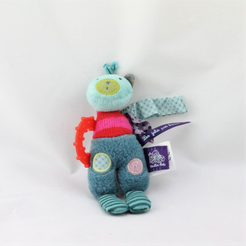 Doudou hochet chat vert rouge Les Jolis pas beaux MOULIN ROTY