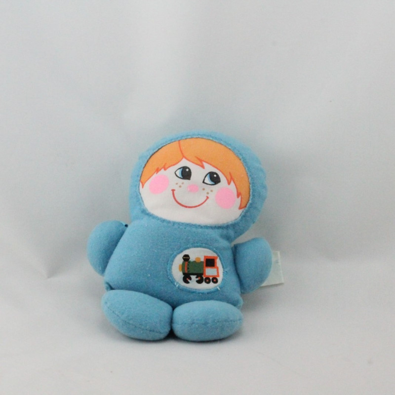 Ancien doudou poupée garçon bleu train PLAYSKOOL 1978