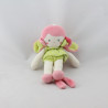 Doudou poupée fille rose vert attache tétine SUCRE D'ORGE