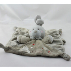 Doudou plat lapin rayé beige ABC attache tétine NICOTOY