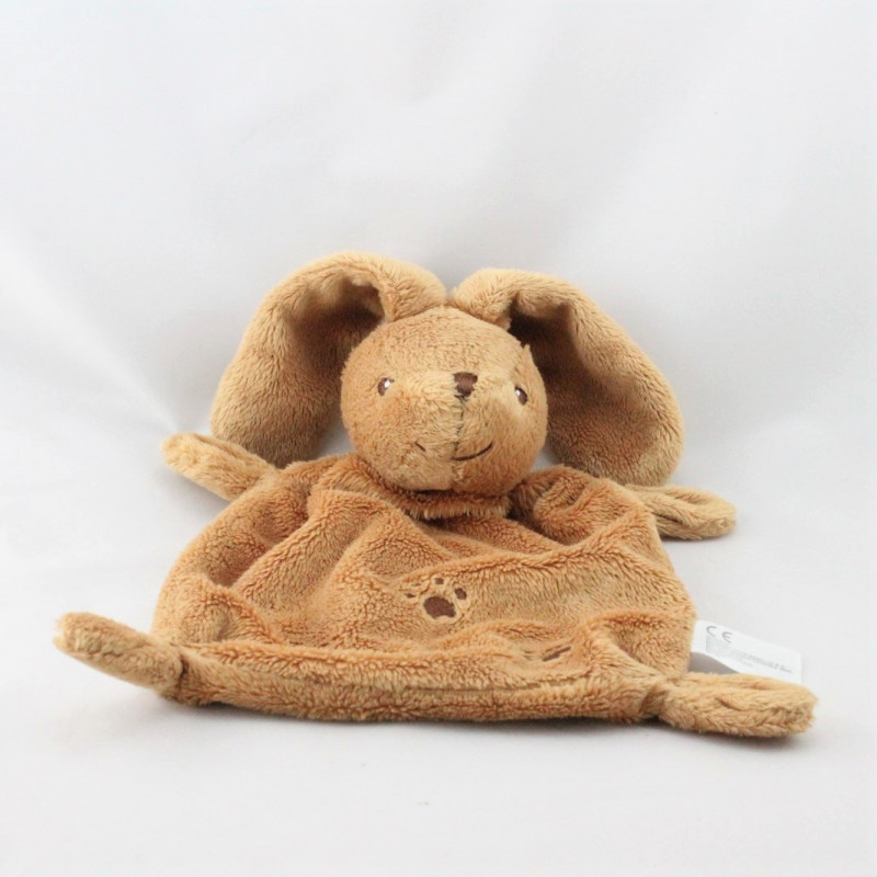 Doudou plat lapin marron empreintes NICOTOY