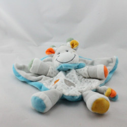 Doudou plat girafe vache gris blanc bleu jaune pois MOTS D'ENFANTS