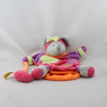 Doudou et compagnie marionnette souris Zigzag gris rose violet orange 