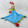 Doudou lapin beige bleu vert rouge pois mouchoir NICOTOY