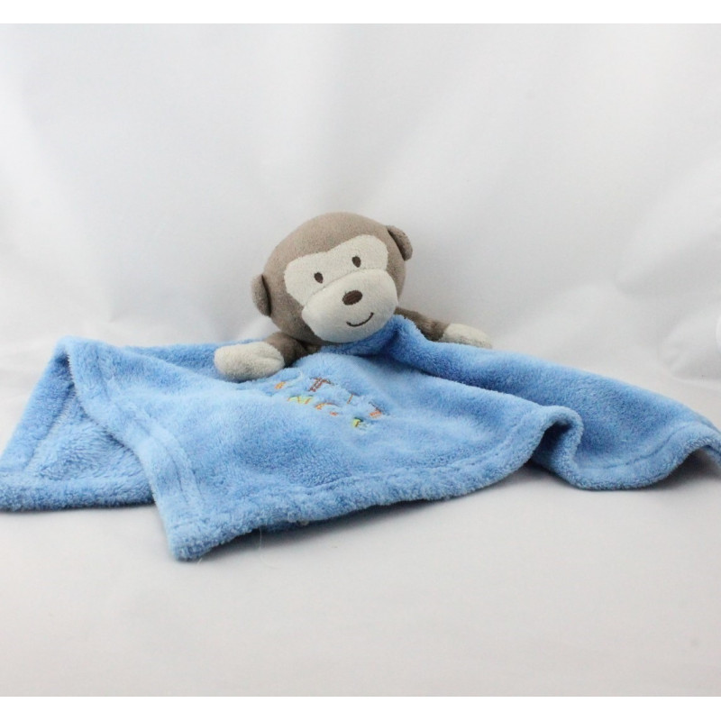 Doudou plat singe marron bleu TOM & KIDDY TOMKIDS