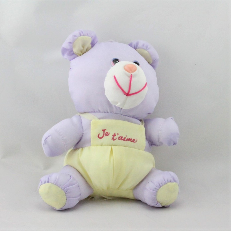 Peluche Puffalump ours mauve salopette jaune BIKIN