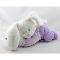Doudou musical lapin blanc mauve coeurs oiseau TEX BABY