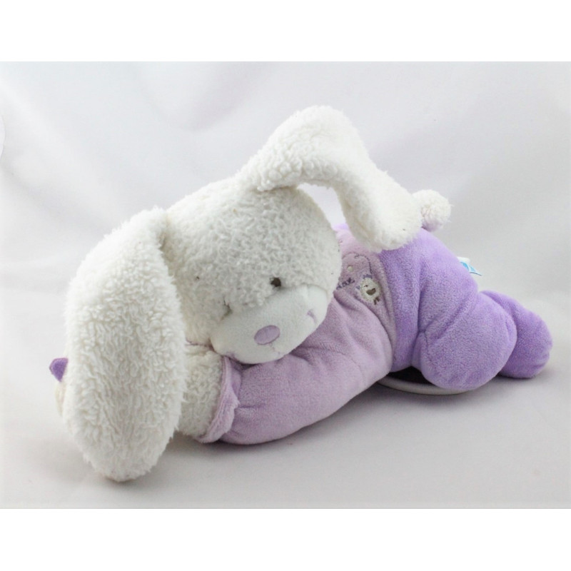 Doudou musical lapin blanc mauve coeurs oiseau TEX BABY
