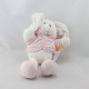 Doudou lapin blanc gilet rose KIMBALOO