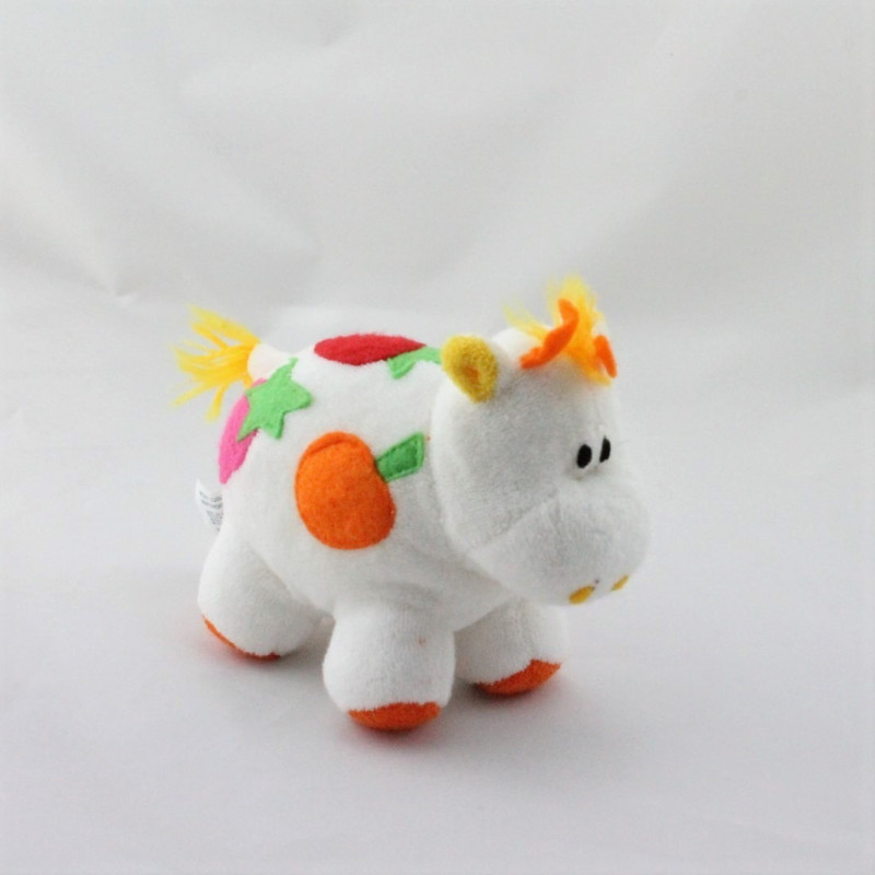 Doudou vache blanche orange rose jaune PETIT CHAMBOURCY