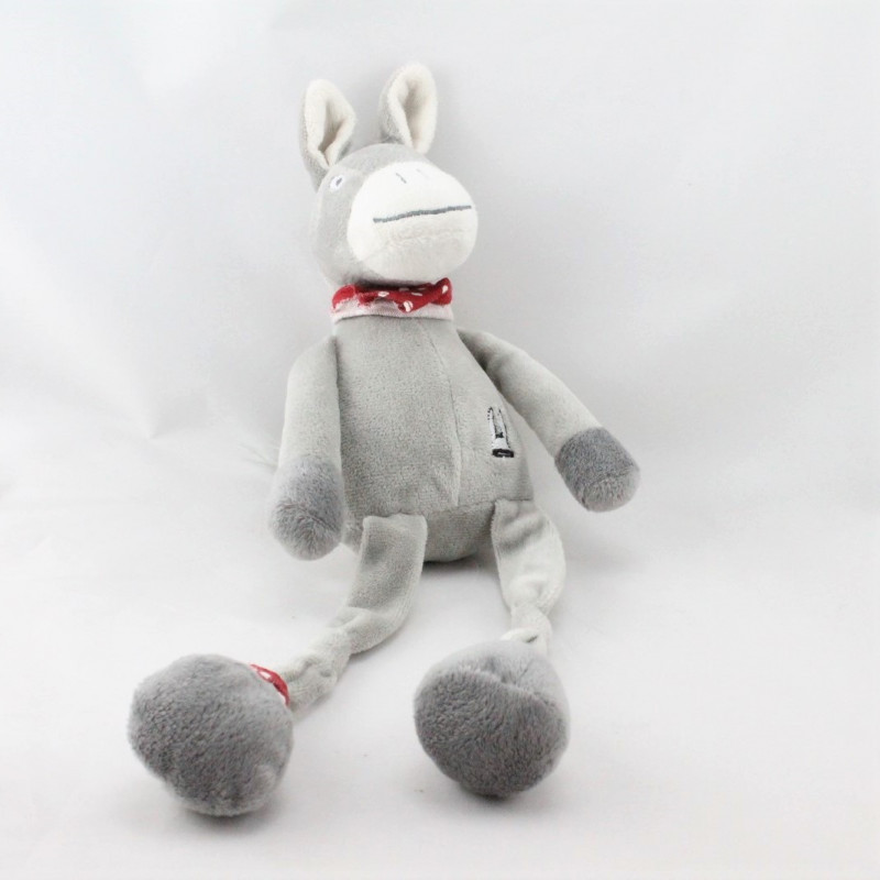 Doudou ane gris rouge aux longues pattes LES PETITES MARIE