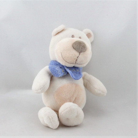 Doudou ours blanc beige écharpe bleu BENGY