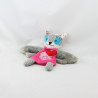 Doudou plat chouette rose gris coeur pois IKKS